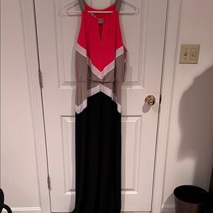 London Times Colorblock Maxi Dress - Pink, Gray, Black